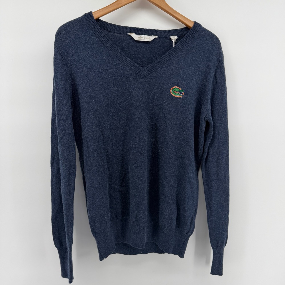Lady Vesi Florida Gators Sweater Womens M Navy Cotton Merino Wool V-Neck NWT